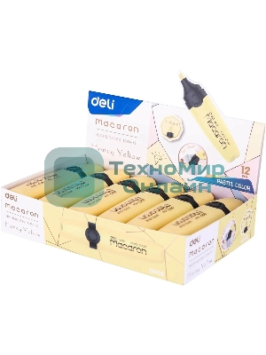 Текстовыделитель Deli EU356-YL Macaron, скошенный пишущий наконечник, 1-5мм, желтый пастельный