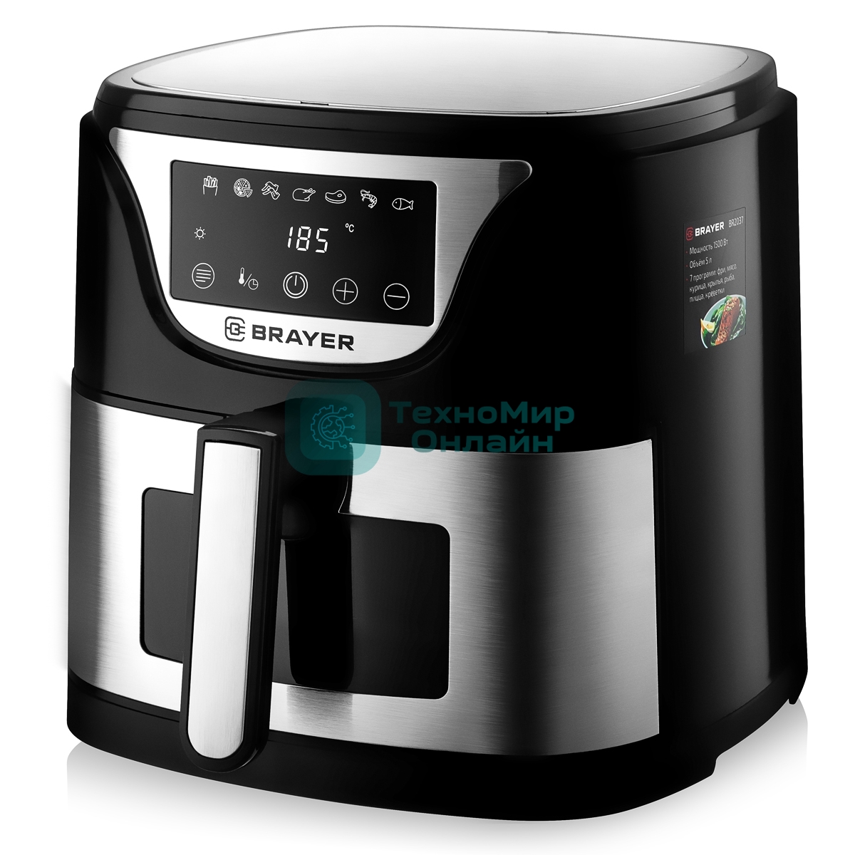 Аэрогриль Brayer BR2037 черный, 1500 Вт, 5 л, сенсор, 7 программ