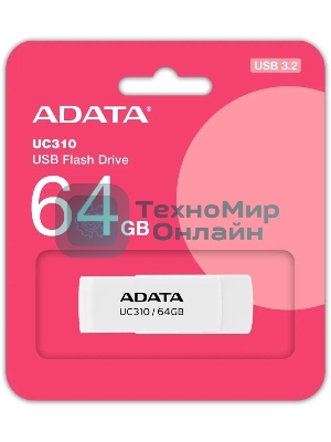 Флешка USB ADATA UC310 (UC310-64G-RWH), 64Gb, USB 3.2 Gen 1, R/W 100/30, белый