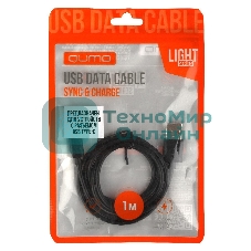 Кабель Qumo light series, USB-Type C, 1м, 5В, 1A, опл. PVC, кон. PVC, круглый, черный