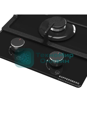 Варочная поверхность Kuppersberg FG 30 B, газ, High-Tech, 30 см, автоматический электроподжиг, газ-контроль, SABAF конфорки, чугунные решетки, цвет черное стекло, цвет фурнитуры черный