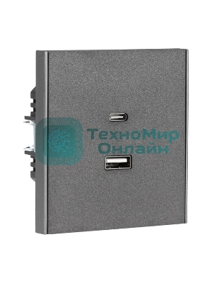 Розетка Kranz STRONG USB-A+Type-C 3А с функцией быстрой зарядки графит