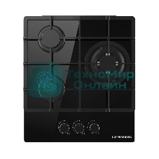 Варочная поверхность Kuppersberg FG 40 B, газ, High-Tech, 45 см, автоматический электроподжиг, газ-контроль, SABAF конфорки, чугунные решетки, WOK конфорка, цвет черное стекло, цвет фурнитуры черный