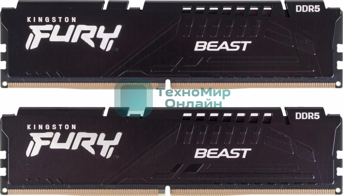 Оперативная память Kingston Fury Beast, DDR5, 32GB (2x16GB), 5200MHz, CL40, DIMM, радиатор, черный