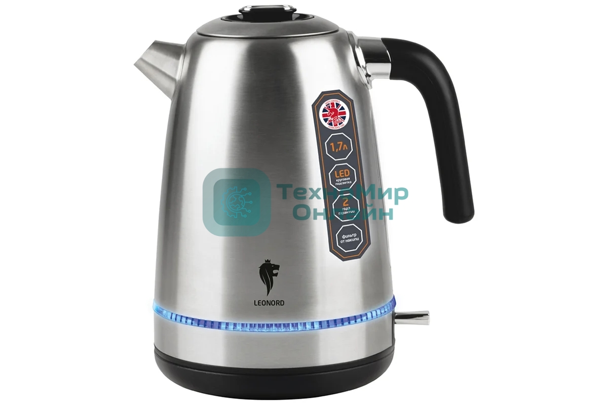 Чайник электрический LEONORD LE-1502 1,7 л, 2200 Вт, нержавейка, стальной