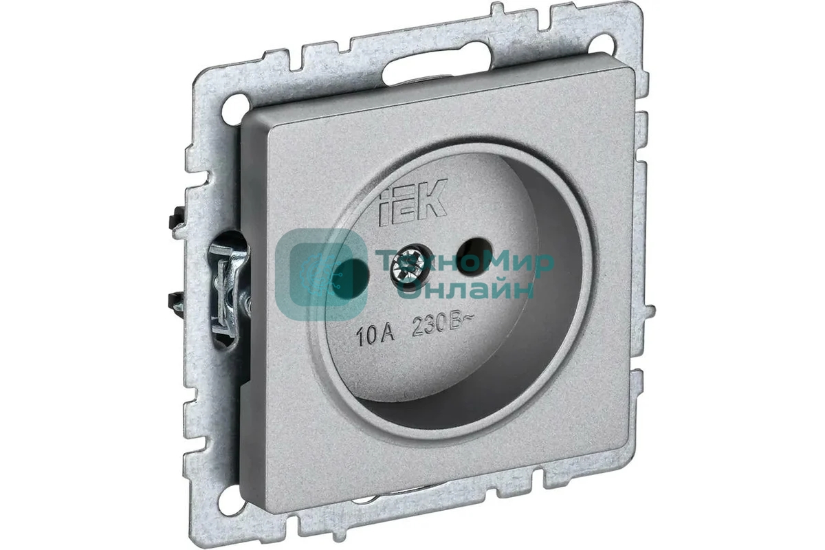 Розетка 1-местная IEK BRITE РС10-1-0-БрА (BR-R10-10-K47) без заземления, без защитных шторок, 10А, алюминий