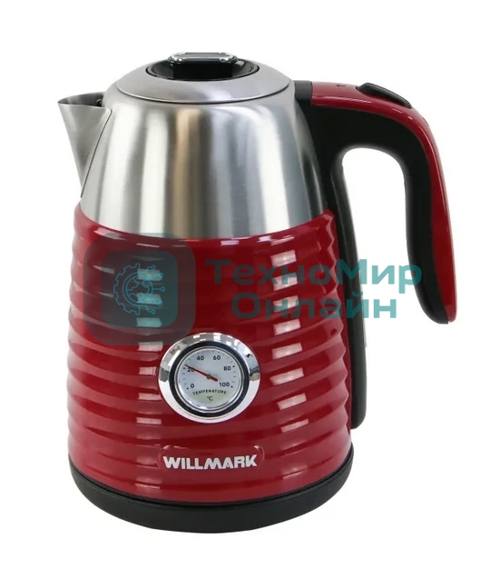 Чайник электрический Willmark WEK-1738PST 1.7 л, нержавейка+пластик, красный, термометр, 2200 Вт