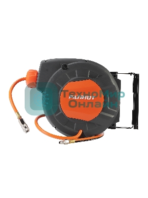 Шланг Patriot 520002425 пневматический армированный на автоматической катушке PHC 10/16 (прямой, ПВС армированный, длина 10 м, диаметр 10х16, раб/макс давление 10/20 бар, мин/макс температура -5/45С, быстросъем рапид, резьба 1/4)