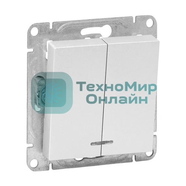 Механизм выключателя EKF UP1-SWA-24 Эпика двухклавишный, с подсветкой, алюминий