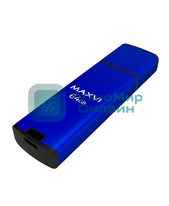 Флешка USB R/W Maxvi MP2 64Gb USB 2.0 blue, монолит с колпачком, ABS пластик + металл