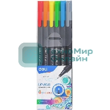 Набор ручек капиллярных Deli Linkus (EQ900-06), d=0.45мм, ассорти чернила, игловидный пишущий наконечник, линия 0.45мм, 6 цветов