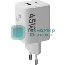 Сетевое зарядное устройство Defender UPA-145 45W, USB A+C, белый