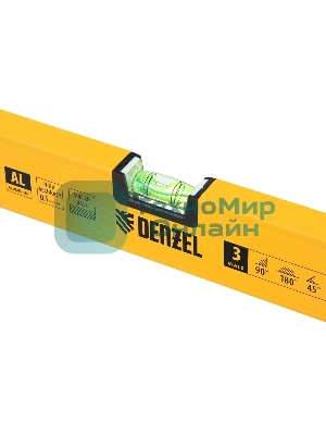 Уровень алюминиевый Denzel, магнит., фрезерованный, 3 глазка (1 зеркал.), 0,5 мм/м, 1200 мм