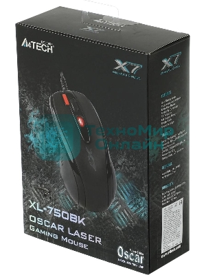 Мышь проводная A4Tech XL-750BK черный, 3600 dpi, USB, кнопки - 7