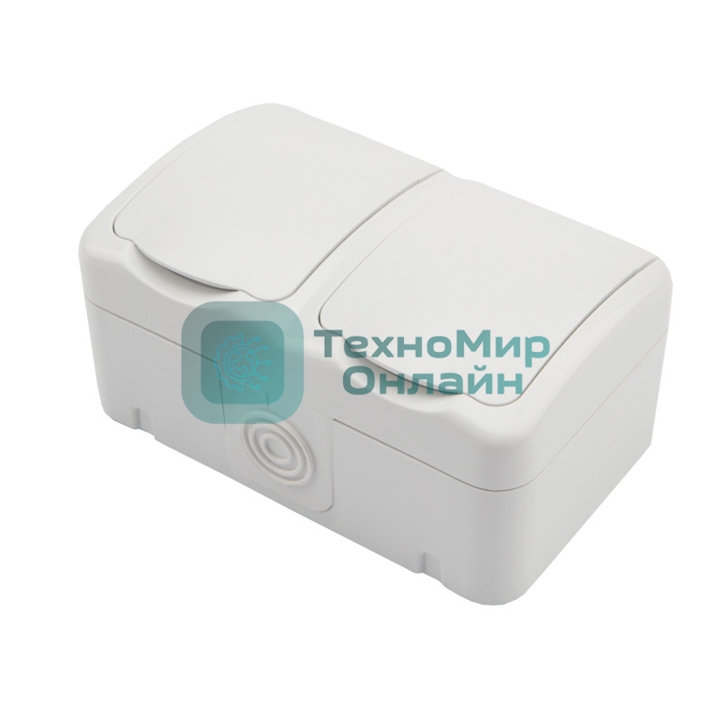 Блок из 2 розеток горизонтальный Kranz Mini OG открытой установки с заземлением, IP54 белый