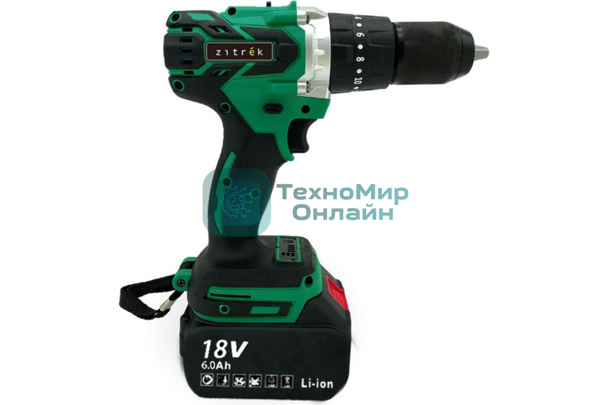 Дрель-шуруповерт Zitrek Green Impact 063-4046, Аккумуляторная, 18В, 2 АКБ, Ударная, Кейс