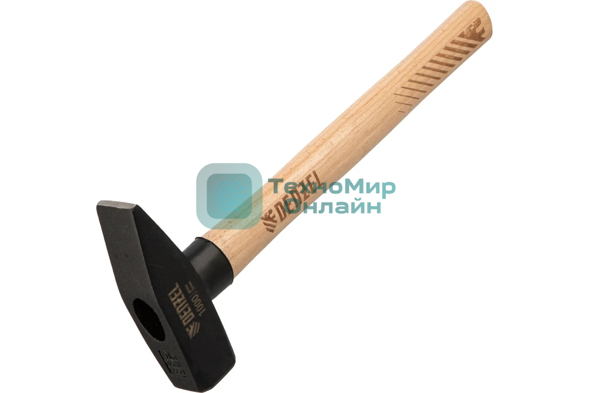 Молоток слесарный Denzel 1000 г, кованый квадратный боек, буковая рукоятка