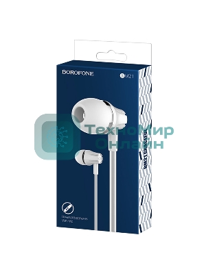 Проводные наушники Borofone BM21 белый, внутриканальные, Jack 3.5 мм