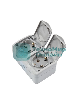 Блок горизонтальный 2 розетки (керамика) Mini OG IP54 с заземлением, о/у, серый Kranz