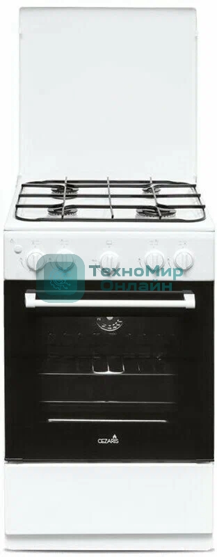 Плита газовая Cezaris ПГ 2150-04 белый, конфорок 4 шт, духовка 43 л, 51 см x 85 см x 55 см