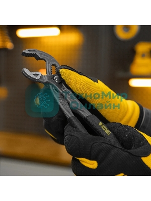 Клещи переставные Denzel кнопочный механизм, обливные рукоятки, 180 мм