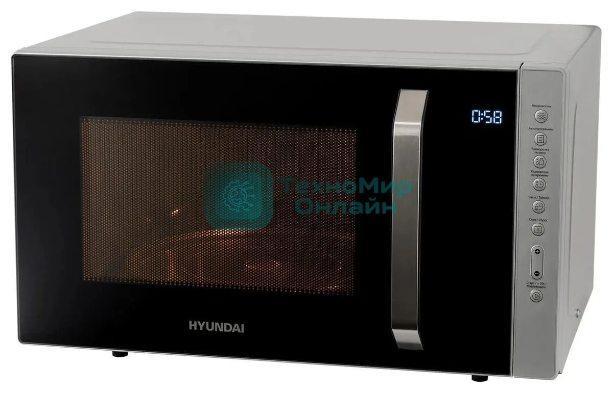Микроволновая печь Hyundai HYM-M2066 серебристый, 23 л, 800 Вт, переключатели - мембранные кнопки