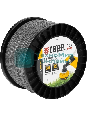 Леска для триммера Denzel двухкомпонентная витой квадрат, 3,0мм х 163м, на DIN катушке EXTRA CORD