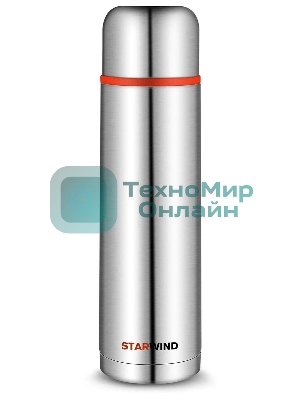 Термос Starwind 10-1000 1 л. серебристый/красный, картонная коробка