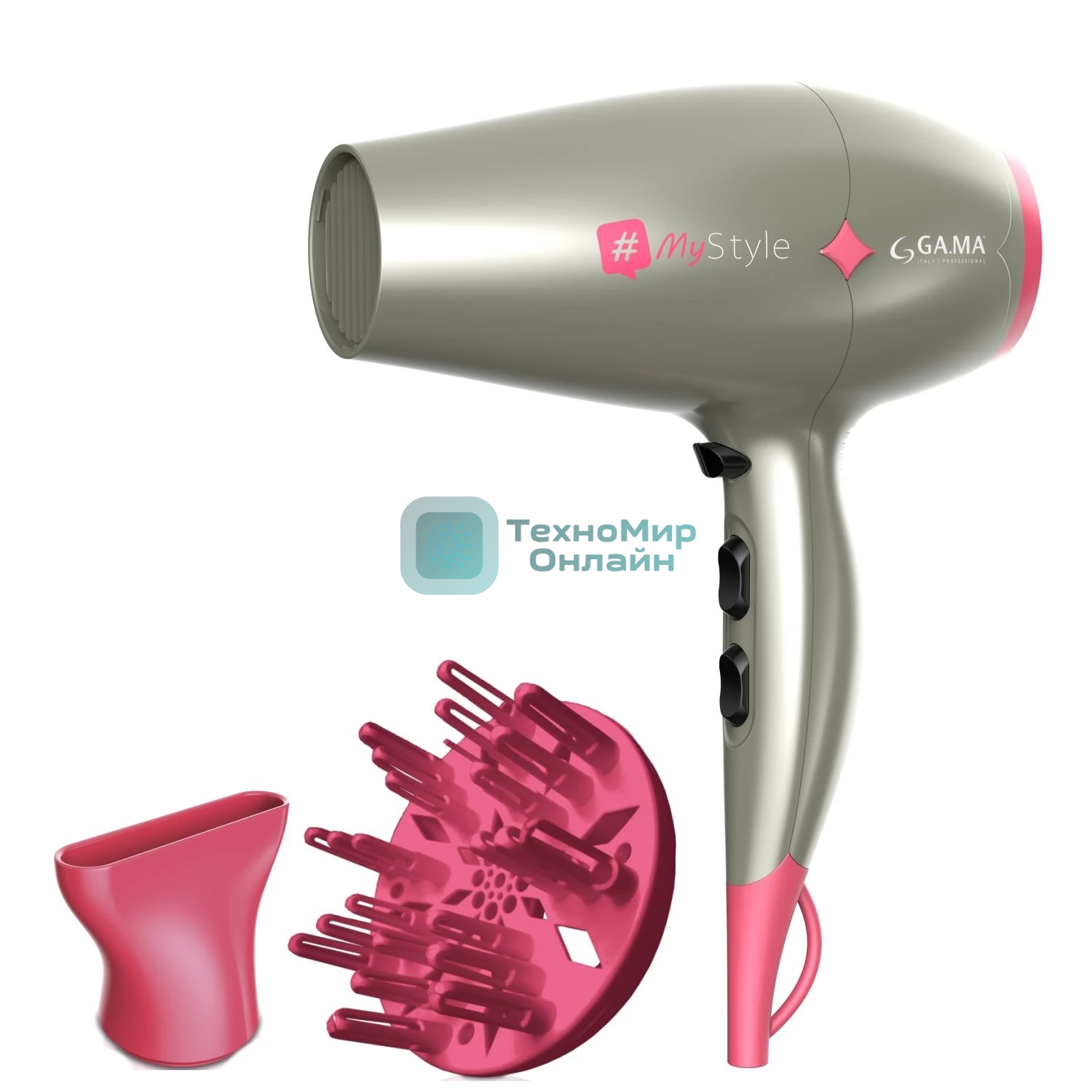 Фен GA.MA Diamond my style GH0304 серебристый/розовый, 2300 Вт, компактный