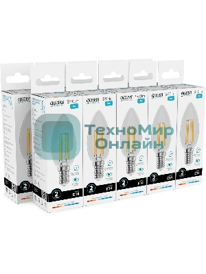 Лампа светодиодная филаментная Gauss Filament 8Вт цок.: E14 свеча св. свеч. бел. нейт. (упак.: 10 шт)