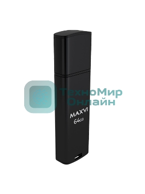Флешка USB Maxvi MP2 64Gb USB 2.0 black, монолит с колпачком, ABS пластик + металл