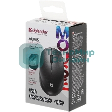 Мышь беспроводная Defender Auris MB-027 черный, 1600 dpi, радиоканал, USB, кнопки - 4