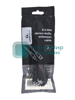 Кабель-удлинитель аудио Cablexpert CCA-423-2M-N, Jack 3.5(M)/Jack 3.5(F), 2м, черный, пакет
