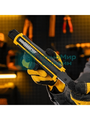 Нож Denzel 25 мм, сменное лезвие, SK4, корпус из ABS + TPR, торцевой зажим