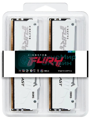 Оперативная память Kingston Fury Beast RGb, DDR5, 64Gb (2x32Gb), 6000MHz, CL36, DIMM, с радиаторами, RGb, белый
