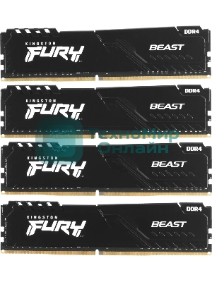 Оперативная память Kingston Fury Beast, DDR4, 64GB (4x16GB), 3600MHz, CL18, DIMM, радиатор, черный