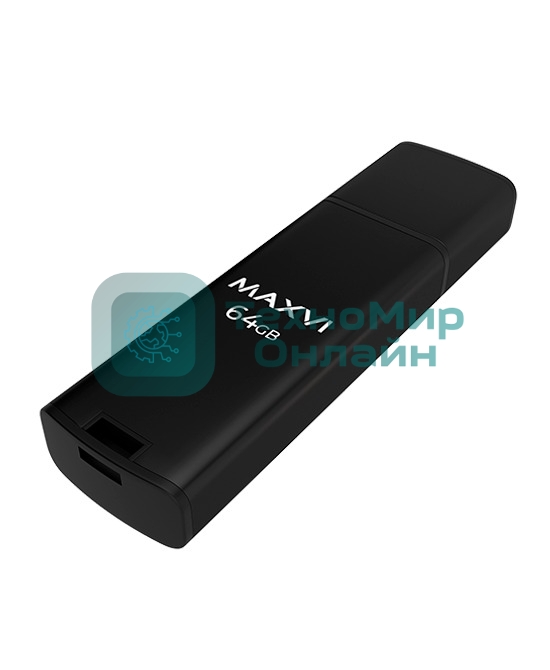 Флешка USB Maxvi MP2 64Gb USB 2.0 black, монолит с колпачком, ABS пластик + металл