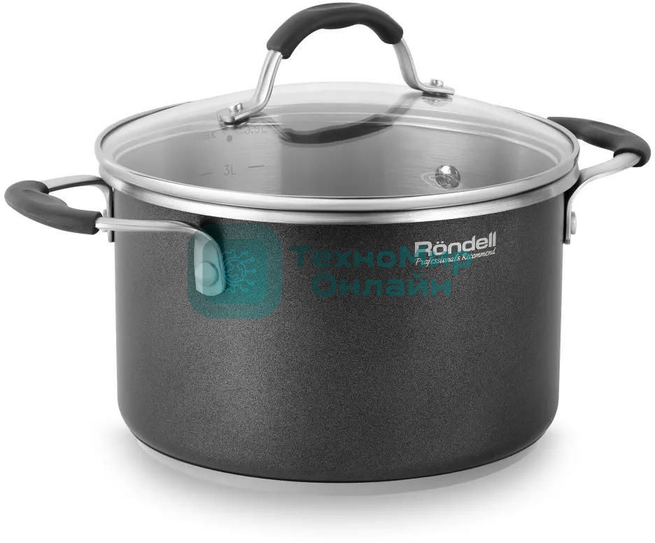 Кастрюля Rondell Stern RDS-010, 3.9л, 20см, с крышкой, серый