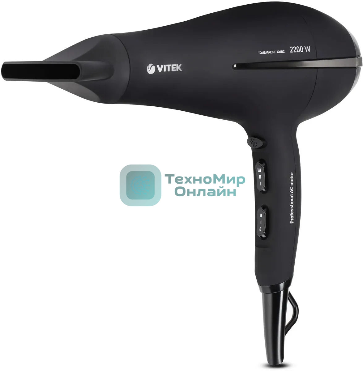 Фен Vitek VT-8222 черный/серебристый, 2200 Вт, ионизация