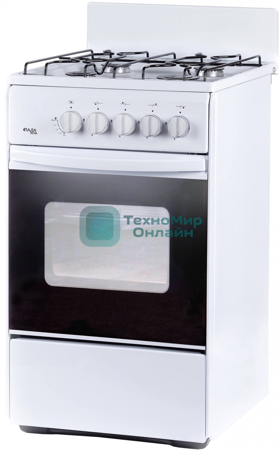 Плита газовая Лада Nova RG 24043 белый, конфорок 4 шт, духовка 50 л, 50 см x 85 см x 60 см