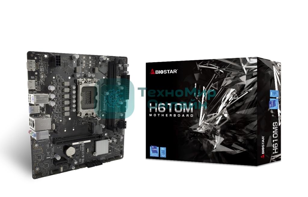 Материнская плата Biostar H610MS, LGA 1700, Intel H610, 2xDDR4, 4xSATA, 1xM.2, 1xPCIe 4.0 x16, 1xPCIe x1, 1xHDMI, 1xDP, 1x 1Gb LAN, 1xUSB-A 3.2 Gen 1, 4xUSB-A 2.0, 3x3.5 мм, 7.1, mATX
