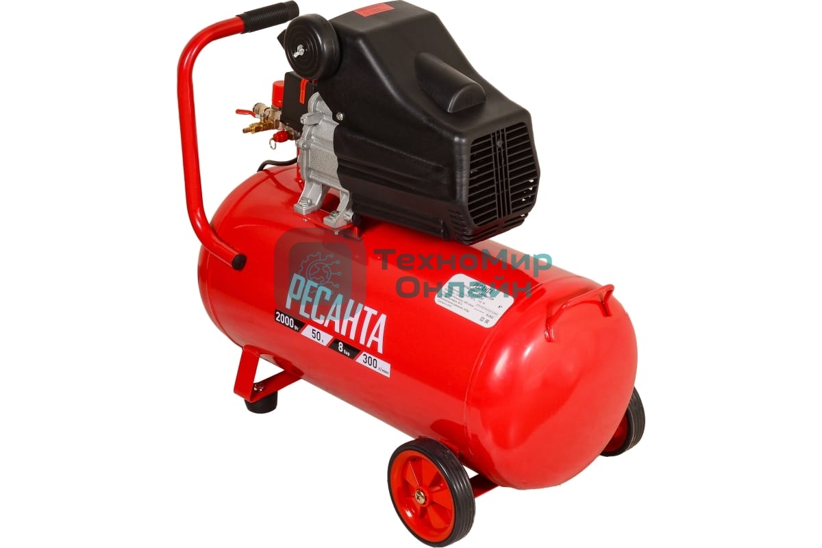 Компрессор поршневой Ресанта КП-50/300М масляный 300л/мин 50л 2000Вт красный/черный