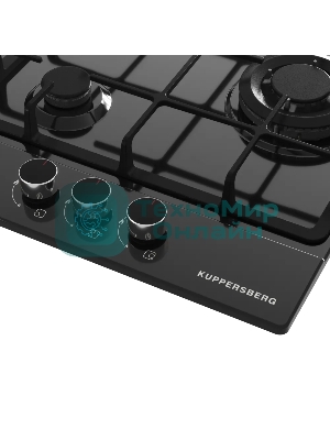 Варочная поверхность Kuppersberg, газ, High-Tech, 45 см, автоматический электроподжиг, газ-контроль, SABAF конфорки, чугунные решетки, WOK конфорка, цвет черный, цвет фурнитуры черный