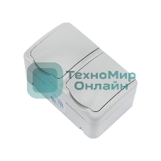 Блок горизонтальный 2 розетки (керамика) Mini OG IP54 с заземлением, о/у, серый Kranz