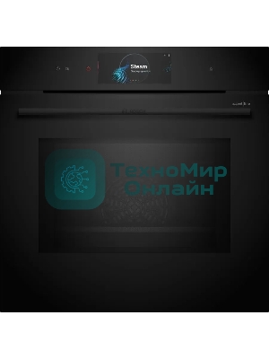 Духовой шкаф Bosch HNG978QB1 Accent line. Serie 8, духовой шкаф с микроволнами и паром, черный, 28 режимов + комбинированные режимы, микроволны до 800 Вт, 4-слойное остекление, 3 цветных текстовых TFT-дисплея 2,5