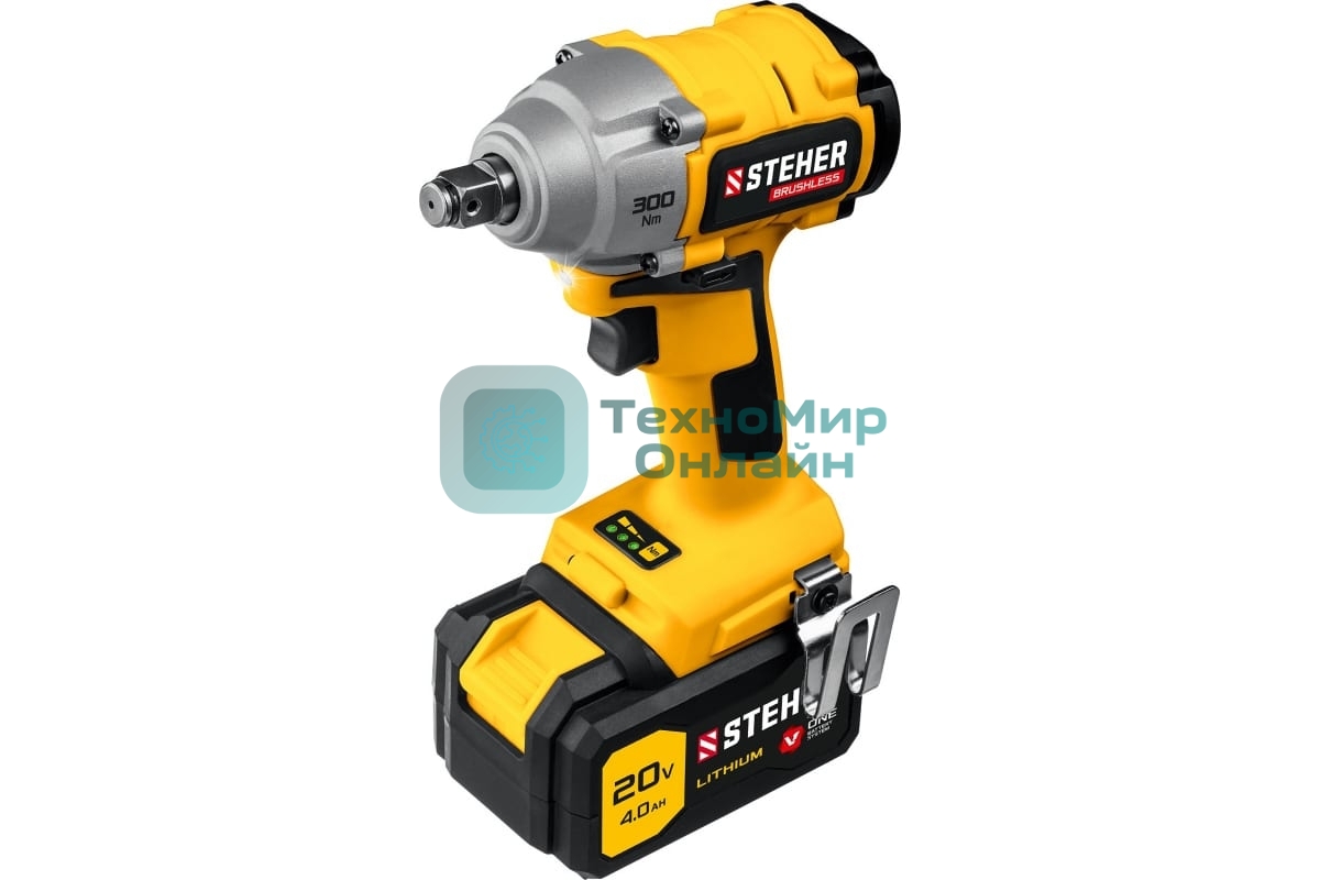 Гайковерт STEHER 20В бесщеточный, 1 АКБ (4А·ч), в кейсе. CWB-300-1