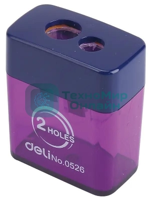 Точилка для карандашей ручная Deli E0526, 2 отверстия, пластик, ассорти блистер