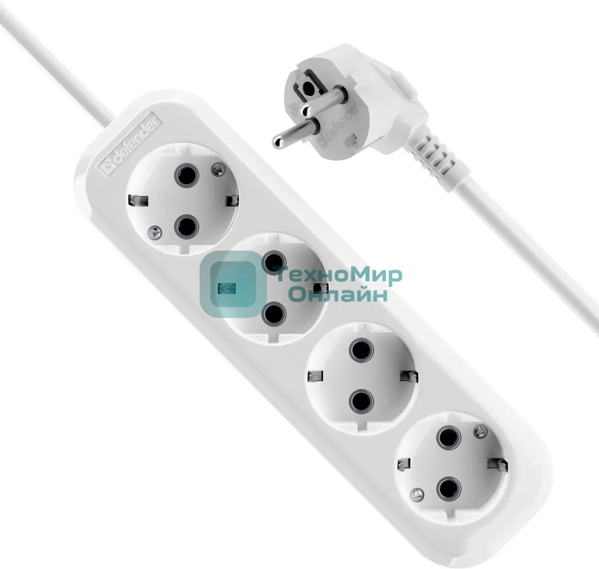 Удлинитель Defender R340 белый, 2 м, EURO, 4 розетки, 3500 Вт