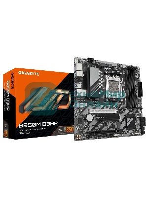 Материнская плата Gigabyte B850M D3HP, AM5, AMD B850, 4xDDR5, 4xSATA, 2xM.2, 1xPCIe 5.0 x16, 1xPCIe 3.0 x4, 1xHDMI, 2xDP, 1x 1Gb LAN, 3xUSB-A 3.2 Gen 1, 2xUSB-A 2.0, 1xUSB-C 3.2 Gen 1, 3x3.5 мм, 7.1, mATX