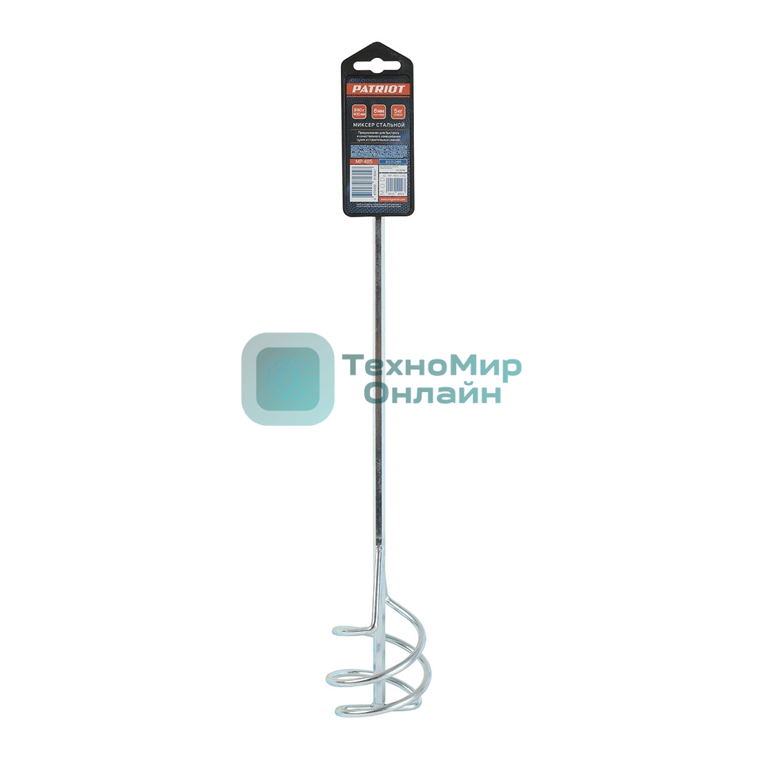 Миксер насадка PATRIOT MP485 для сухих и строит. смесей, оцинкованный, 80x400 мм, хвостовик 8 мм.